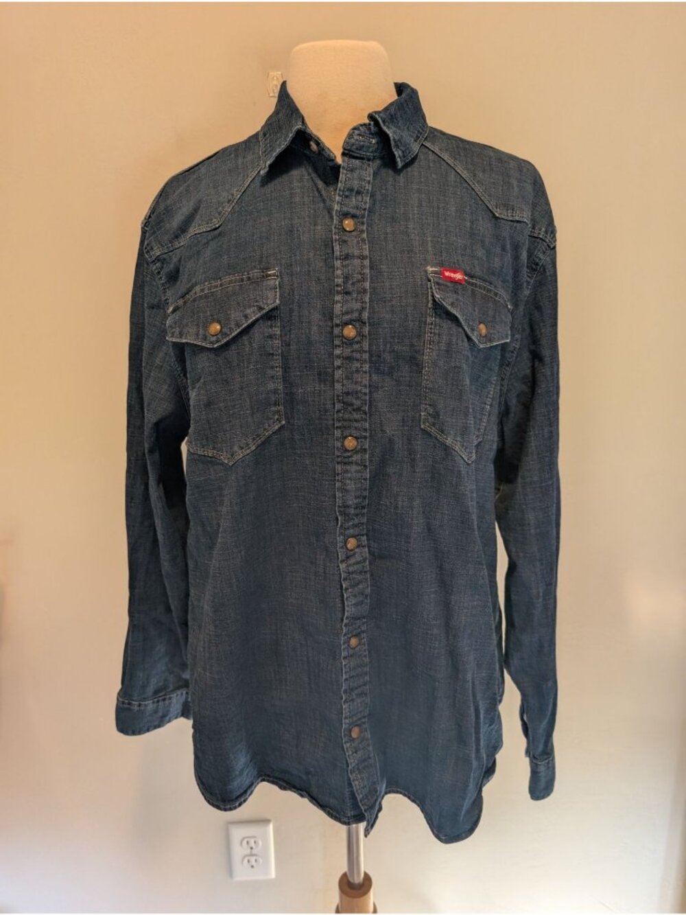 Wrangler Mens Denim Button-Snap Shirt XL Long Sleeve Classic Western Cowboy